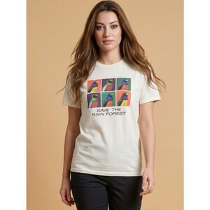 NWOT Hanes Unisex White Graphic Short Sleeve 90s Save the Rain Forest - Size L